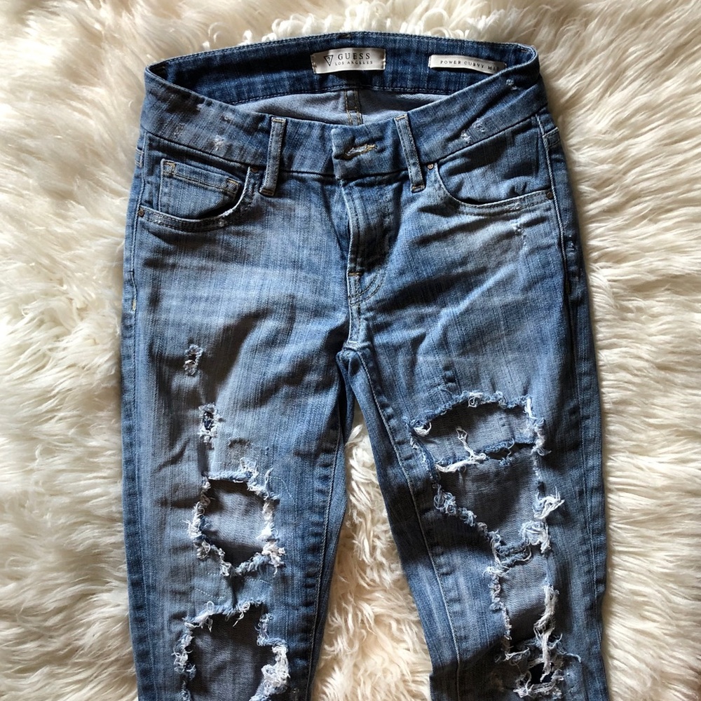 GUESS distressed straight leg jeans